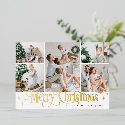 7フォトスパークルメリークリスマス金ゴールド 箔シーズンカード (立ち正面)