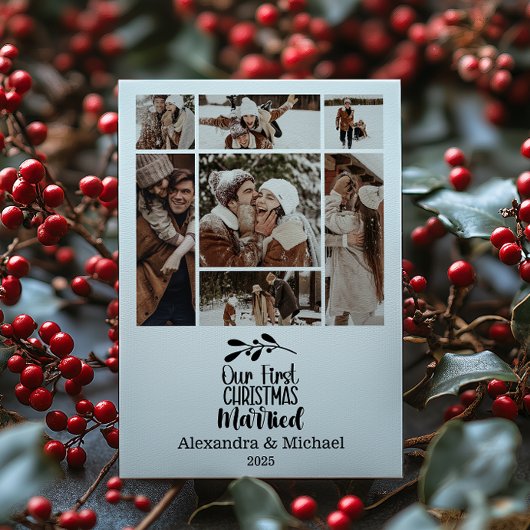 7フォトミニマリスト私たちの初めてのクリスマス 結婚した シーズンカード