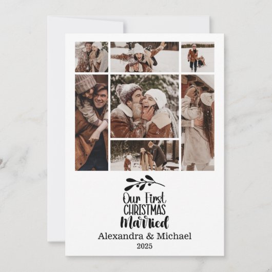 7フォトミニマリスト私たちの初めてのクリスマス 結婚した シーズンカード (正面)