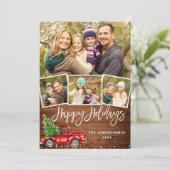 7フォトレトロクリスマスレッドトラックのグリーティ素朴ング シーズンカード (スタンド正面)