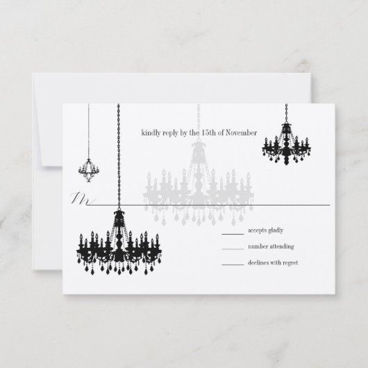 7ブラックシャンデリアウェディングRSVPカード 出欠カード (正面)