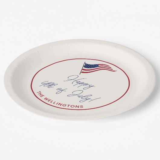 7モダン月の米国ミニマル国旗のパーティー名 ペーパープレート (アングル)