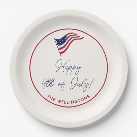 7モダン月の米国ミニマル国旗のパーティー名 ペーパープレート (正面)