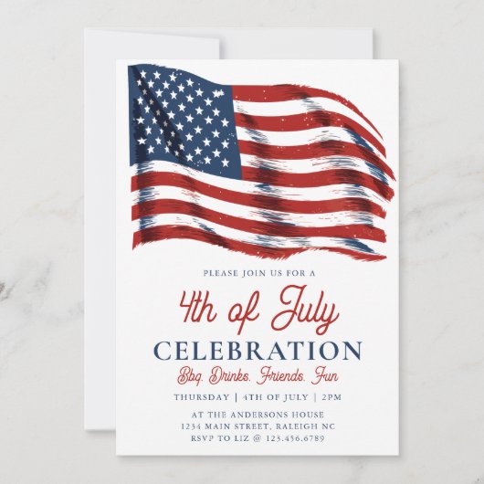 7モダン月パーティー1日米国愛国国旗 招待状 (正面)