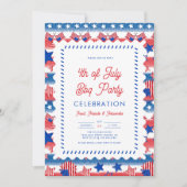 7モダン月パーティー1日米国愛国国旗 招待状 (正面)