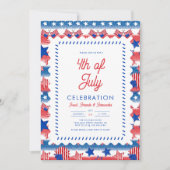 7モダン月パーティー1日米国愛国国旗 招待状 (正面)