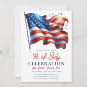 7モダン月パーティー1日米国愛国国旗 招待状 (正面)