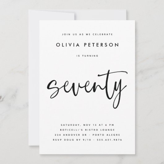 7モダン B&W 70thバースデーパーティータイポグラフィ 招待状 (正面)