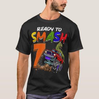 7モンスタートラックTレックスバットを粉砕する準備ができている子供 Tシャツ