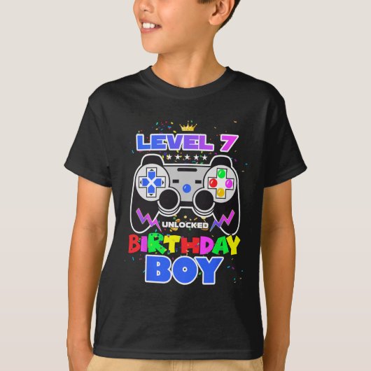 7レベル突破！7歳の誕生日おめでとう ゲーマー少年 Tシャツ (正面)