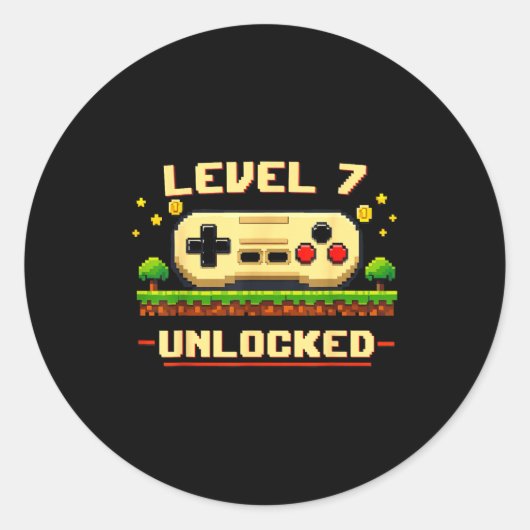 7レベル突破!7歳の誕生日おめでとう ゲーム好きな子に ラウンドシール (正面)