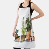 7人が手描きの緑の水彩サボテン(茶) エプロン (インサイチュ)