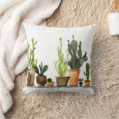 7人が手描きの緑の水彩サボテン（茶）  クッション (ブランケット)