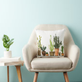 7人が手描きの緑の水彩サボテン（茶）  クッション (椅子)