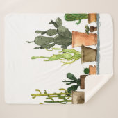 7人が手描きの緑の水彩サボテン（茶）  シェルパブランケット (正面(横))