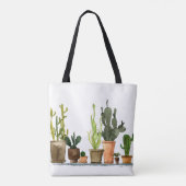 7人が手描きの緑の水彩サボテン（茶）  トートバッグ (裏面)