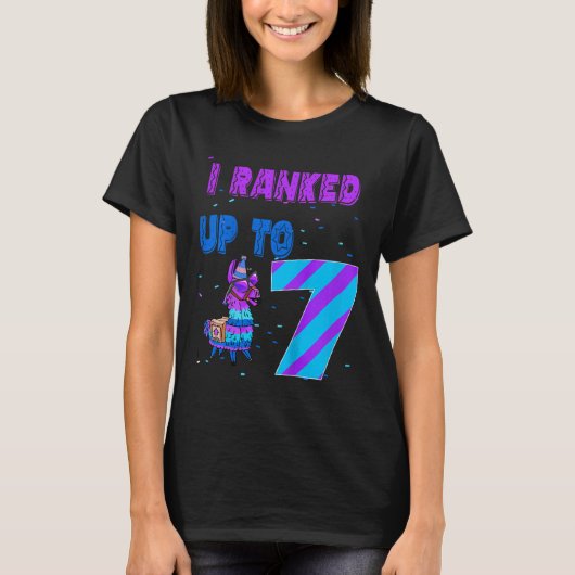 7位にランクアップ 子供の7歳の誕生日ビデオゲーム ラマ Tシャツ (正面)