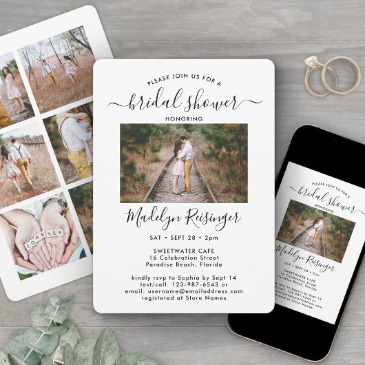 7写真エレガント書モダンブライダルシャワー 招待状