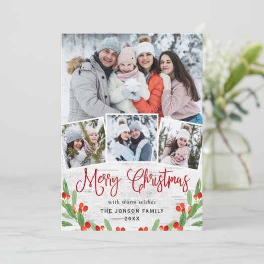 7写真クリスマス素朴樺の木樹皮あいさつ シーズンカード (スタンド正面)