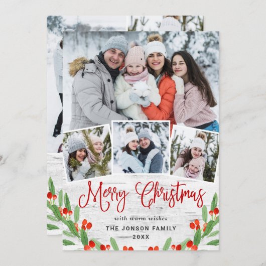 7写真クリスマス素朴樺の木樹皮あいさつ シーズンカード (正面/裏面)