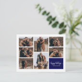 7写真ハッピーホリデーズコラージュモダンネイビーブルー ポストカード (スタンド正面)