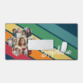 7写真六角コラージュレトロストライプ – 書道 デスクマット (キーボード&マウス)