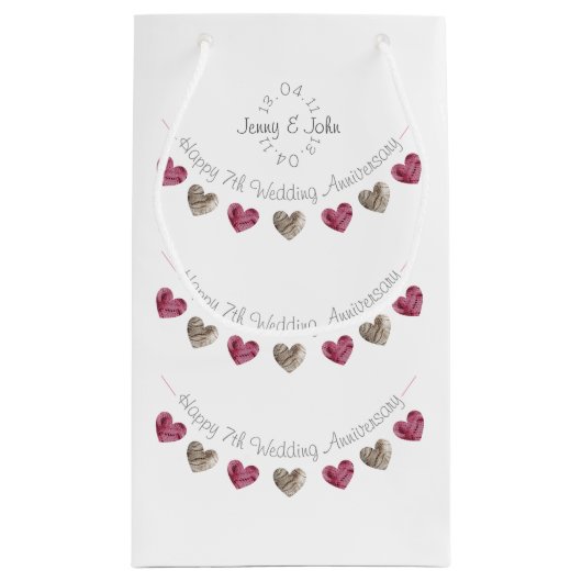 7周年の羊毛ハート結婚の記念小抱き枕 スモールペーパーバッグ (裏面)