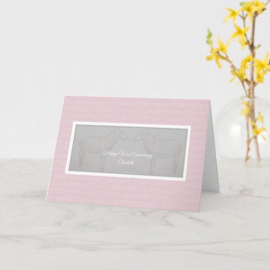 7周年ウール記念日おめでとう、羊の夫/妻 カード (黄色い花)