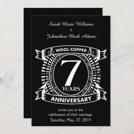 7周年結婚記念日のウールまたは銅 招待状 (正面/裏面)