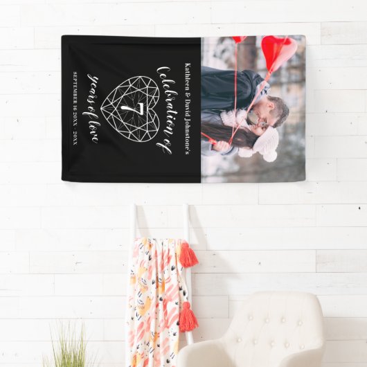 7周年記念オニキスハートパーソナライズされた写真 横断幕 (インサイチュ)