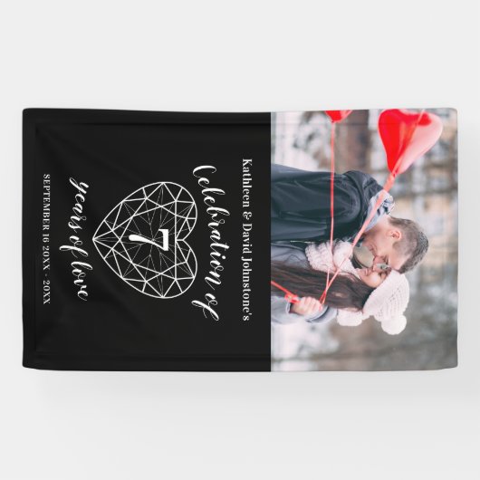 7周年記念オニキスハートパーソナライズされた写真 横断幕 (横)