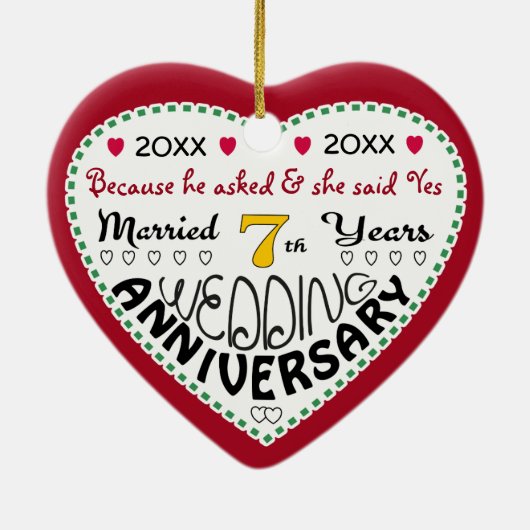 7周年記念ギフトハート型クリスマス セラミックオーナメント (裏面)