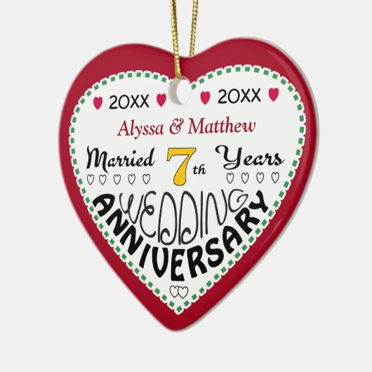 7周年記念ギフトハート型クリスマス セラミックオーナメント (左)