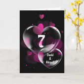 7周年記念ハートバブル・オン・ブラック カード (黄色い花)