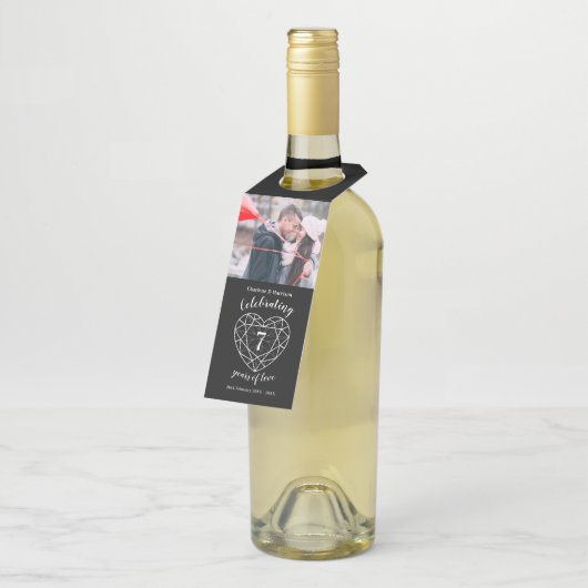7周年記念写真結婚オニキス宝石ハート ボトルネックタグ (アングル)