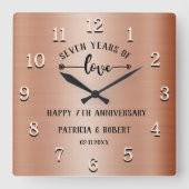 7周年記念結婚銅記念日おめでとう スクエア壁時計 (正面)