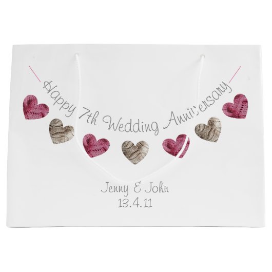 7回又は何回結婚かの記念羊毛ハート抱き枕 ラージペーパーバッグ (正面)