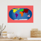 7大陸プリントカラフル3 ft x 2 ftキャンバス ポスター (キッチン)