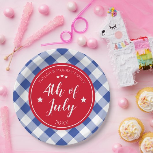 7市松模様に月第4日の青いギンガムパーティー ペーパープレート (パーティー)