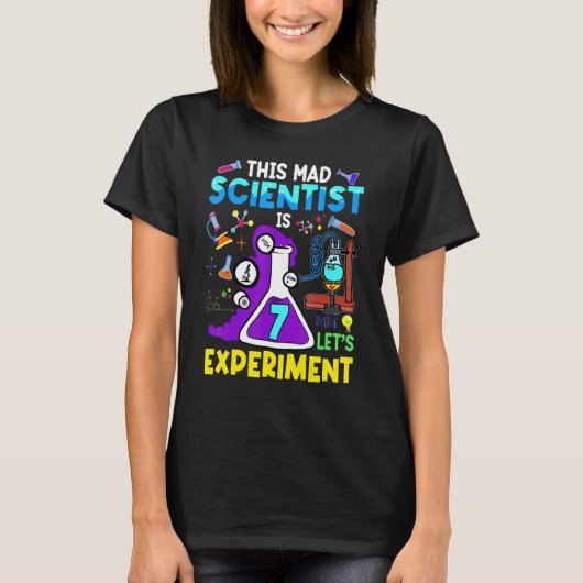 7年の科学テーマパーティー7誕生日レッツ Tシャツ (正面)