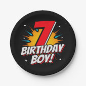 7年オールドスーパーヒーロー誕生日ボーイ7誕生日 ペーパープレート (正面)