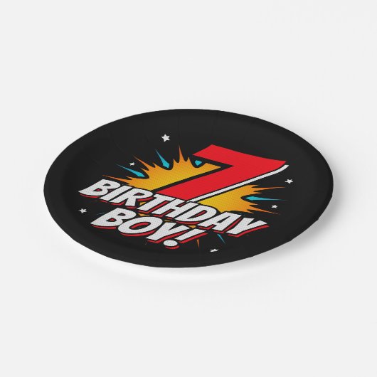 7年オールドスーパーヒーロー誕生日ボーイ7誕生日 ペーパープレート (アングル)