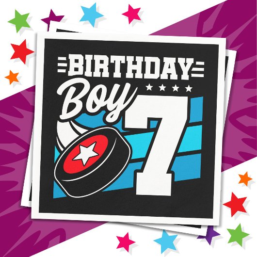 7年オールドホッケーパーティーテーマ第7誕生日少年 スタンダードカクテルナプキン