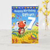 7年カスタム誕生日カードLittle Ladybug範囲 カード (黄色い花)