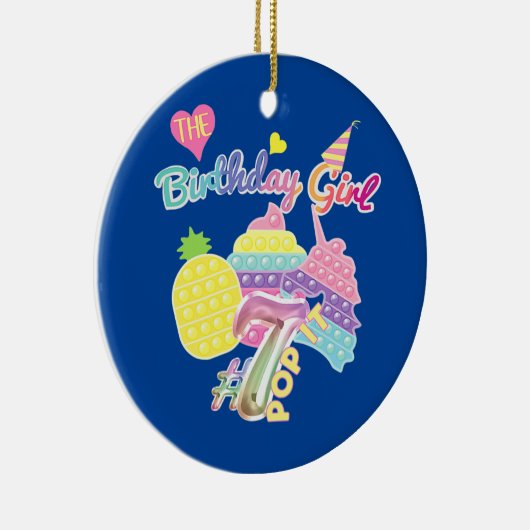 7年ポップ・アートのの老女の子パーティーのための誕生日  セラミックオーナメント (右)