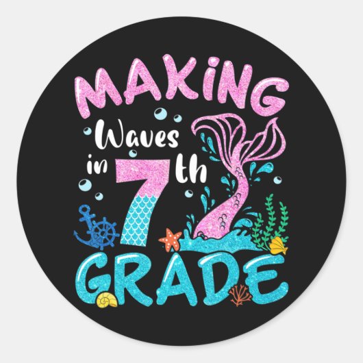 7年生で波を作る人魚新学期G ラウンドシール (正面)