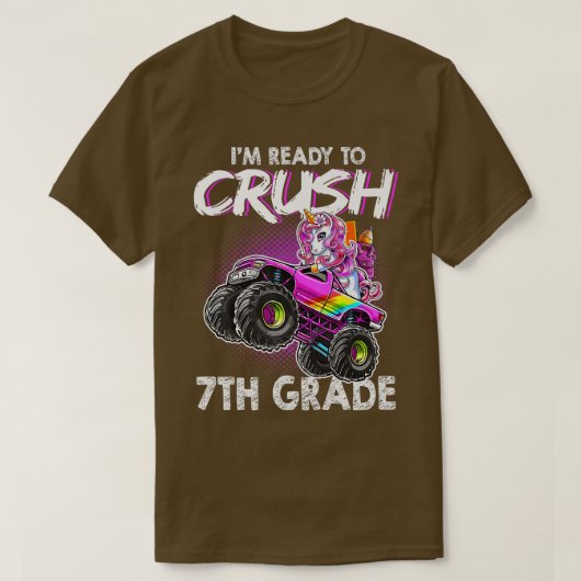7年生のピンクユニコーンをシュオに押し戻す準備完了 Tシャツ (デザイン正面)