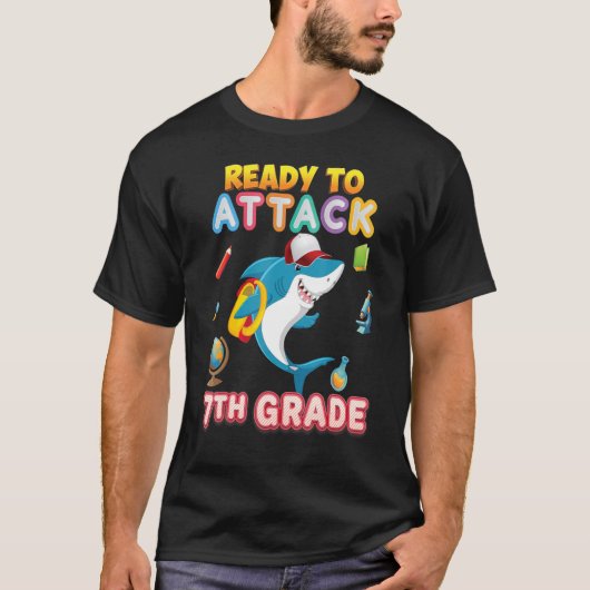 7年生の新学期・シャークを攻撃する Tシャツ (正面)