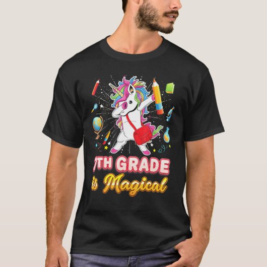 7年生は魔法のダビングUnicornバックSchoo Tシャツ (正面)