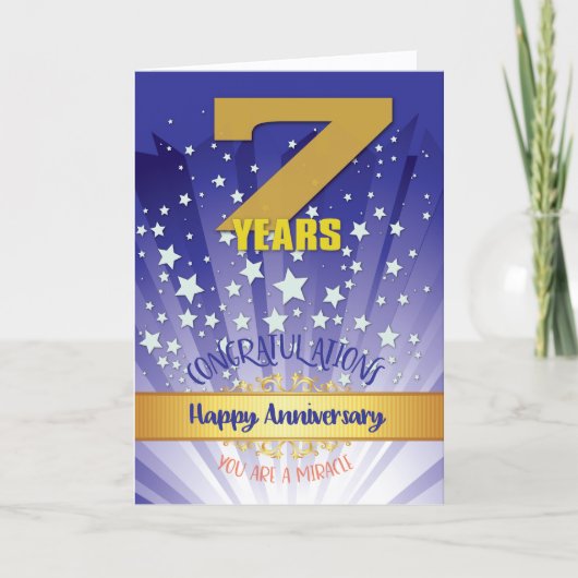 7年間の回復記念日 太字の数字 カード (正面)